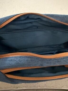 Classic Navy Travel Toiletry Bag with Tan Trim